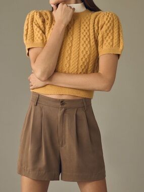 Reformation High-Waist Mushroom Brown Tailored Mason Shorts